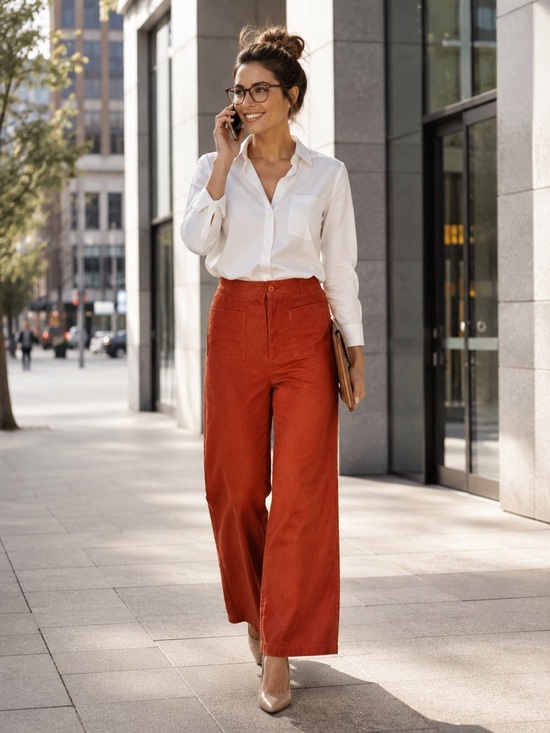 Skylar + Madison Pants - skylar+madison Rust Orange High-Rise Corduroy Wide-Leg Pants, Size Medium